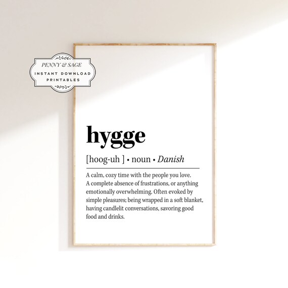 Hygge Definition Poster Danish Cozy Living Dictionary Typography