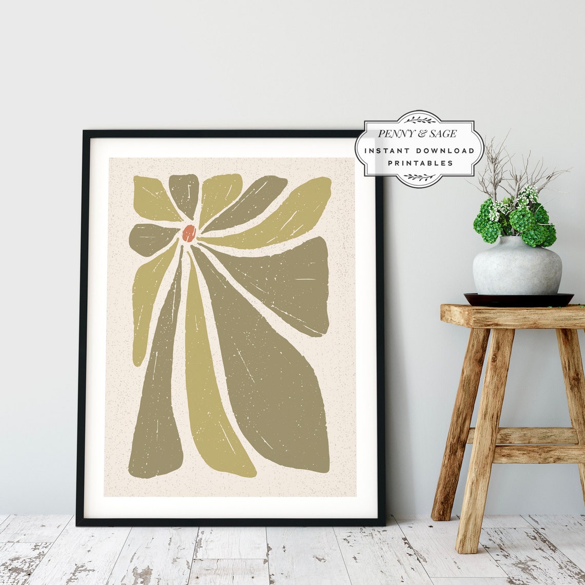 Olive Abstract Flower Terracotta Center Modern Botanical Art Poster