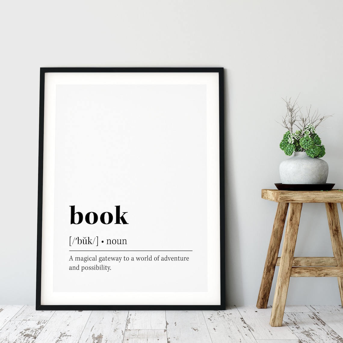 Book Definition Quote Decor, Black and White Print