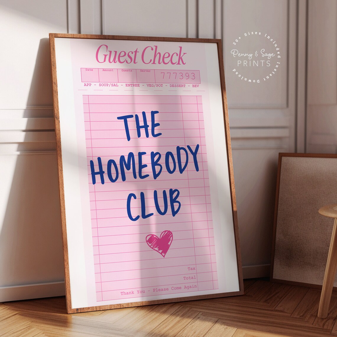 The Homebody Club Pink Guest Check Cozy Introvert Quote Poster - Image 2