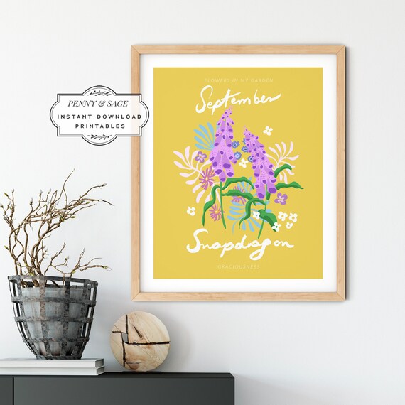 Flower Market September Month Print Botanical Wall Art Monthly Flower Wall Art Flower Market Poster Floral Art Snapdragon