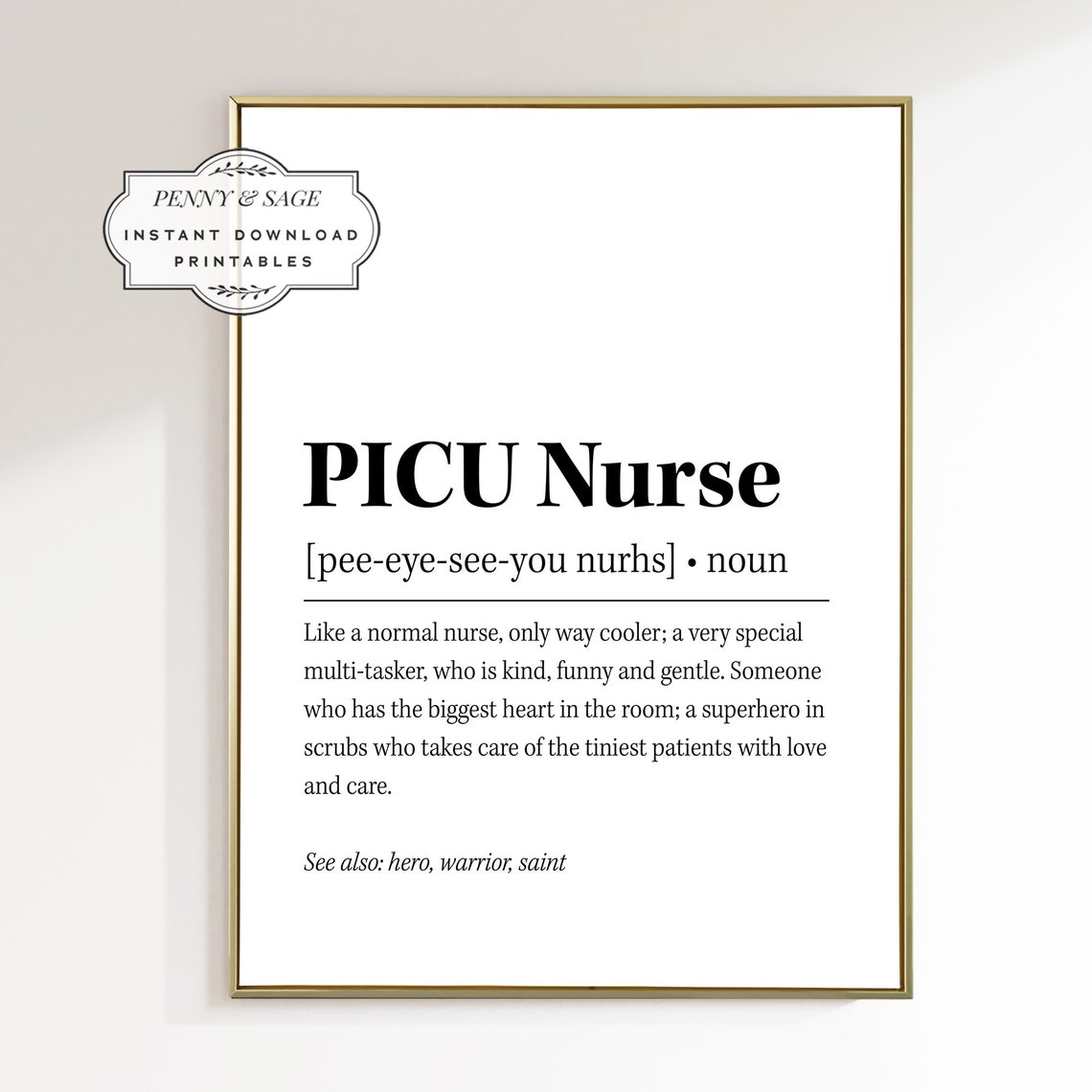 PICU Nurse Definition Funny Nurse Gift Dictionary Quote Poster - Image 2