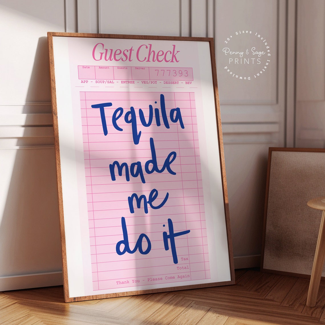 Tequila Made Me Do It Pink Guest Check Funny Bar Quote Poster - Image 2