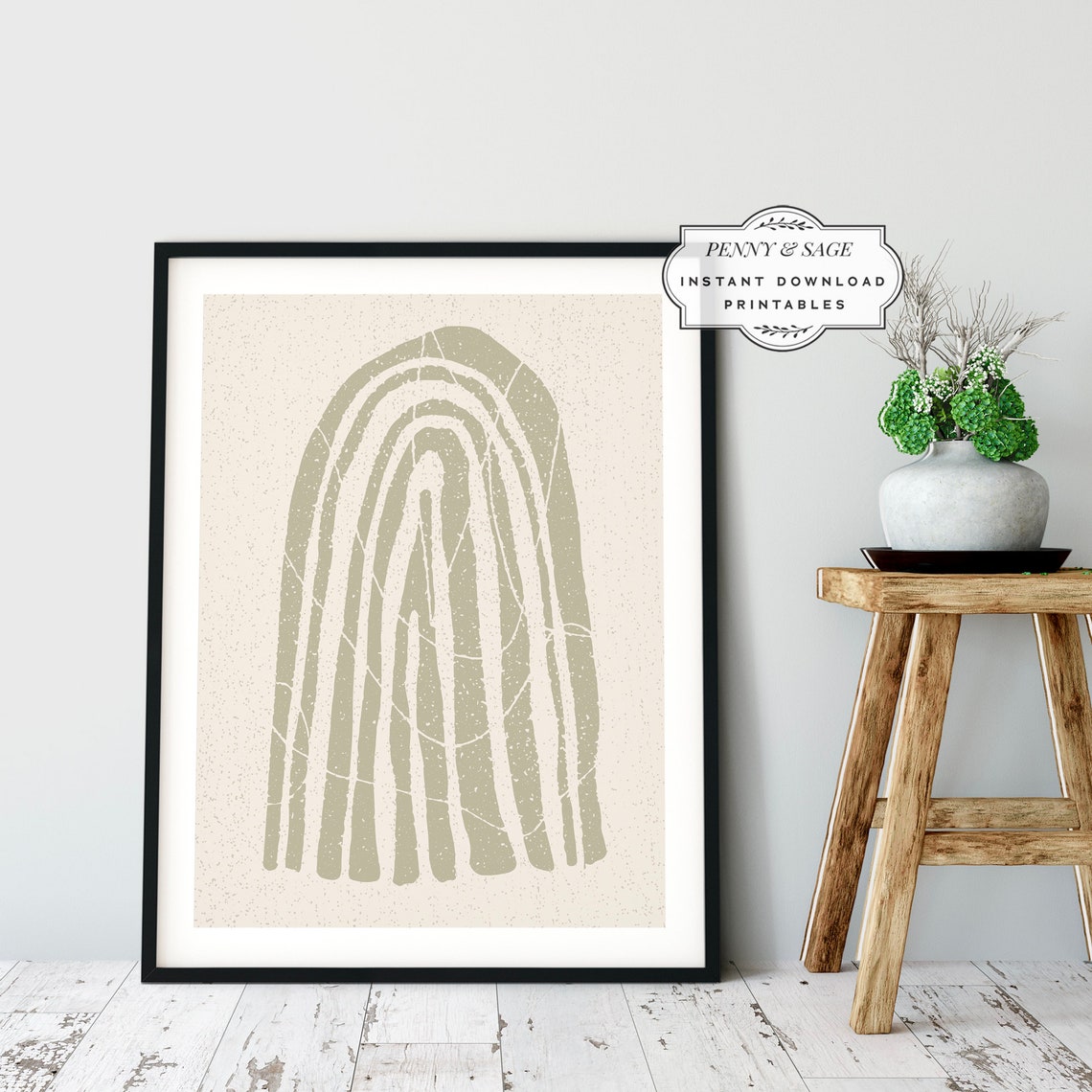 Sage Green Abstract Rainbow Poster Boho Neutral Organic Decor