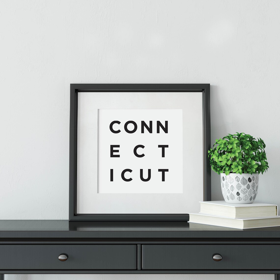 Connecticut Stacked Letter Typography Minimalist Black White Poster - Image 2