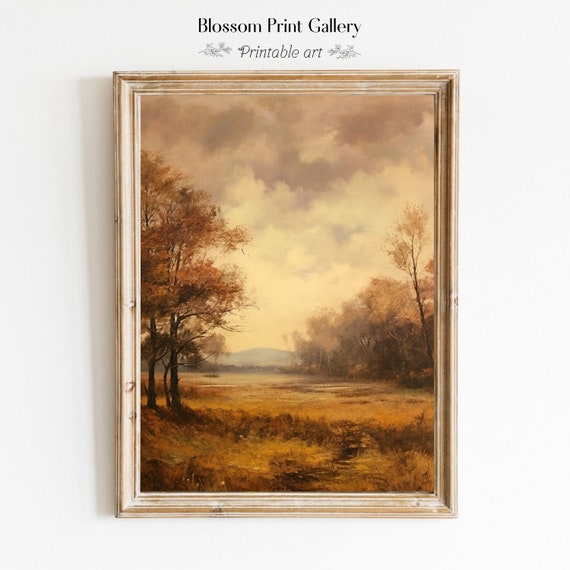 Vintage Fall Landscape Painting Autumn Wall Art Fall Oil Painting Rustic Moody Landscape Decor Forest Fall 254