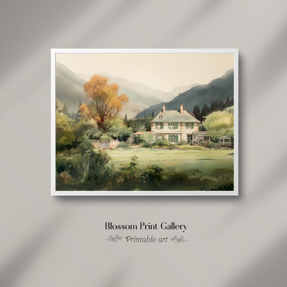 Country House In The Mountains Watercolor Landscape Painting Poster - Image 6