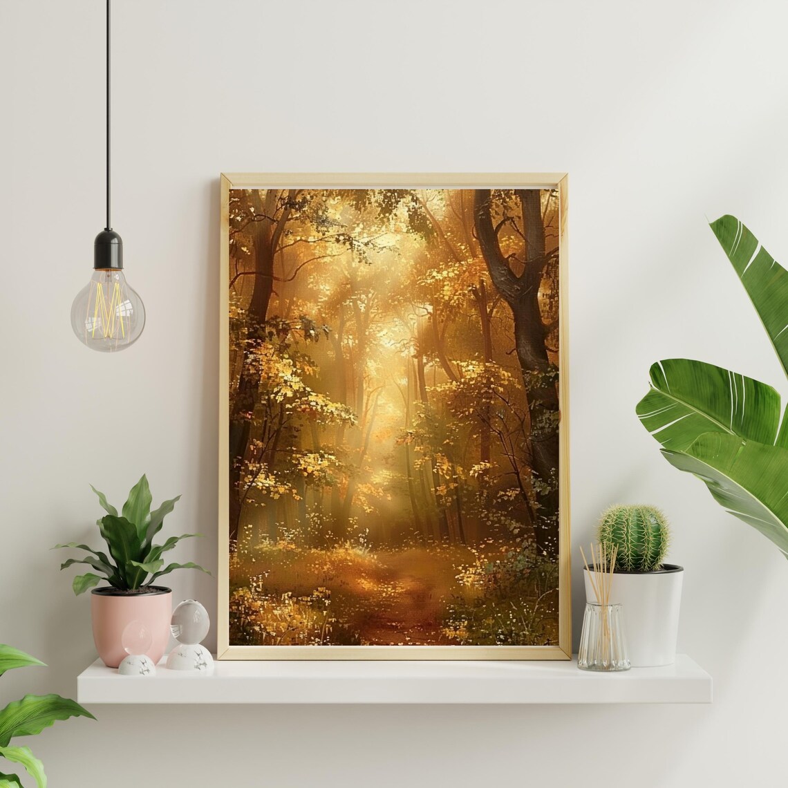 Golden Autumn Forest Sunbeams Enchanted Fall Path Moody Woodland Art Poster - Image 4