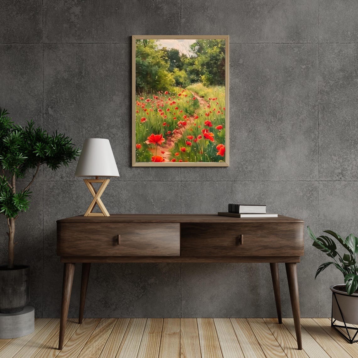 Red Poppy Field Winding Path Impressionist Summer Meadow Poster - Image 6