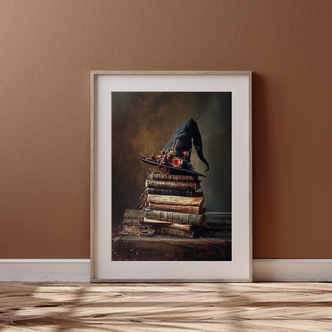 Witch Hat On Stack Of Antique Books Dark Halloween Painting Poster - Image 5