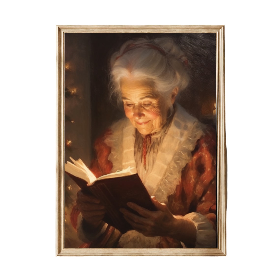 Mrs Claus Reading Glowing Book Candlelight Christmas Painting Poster