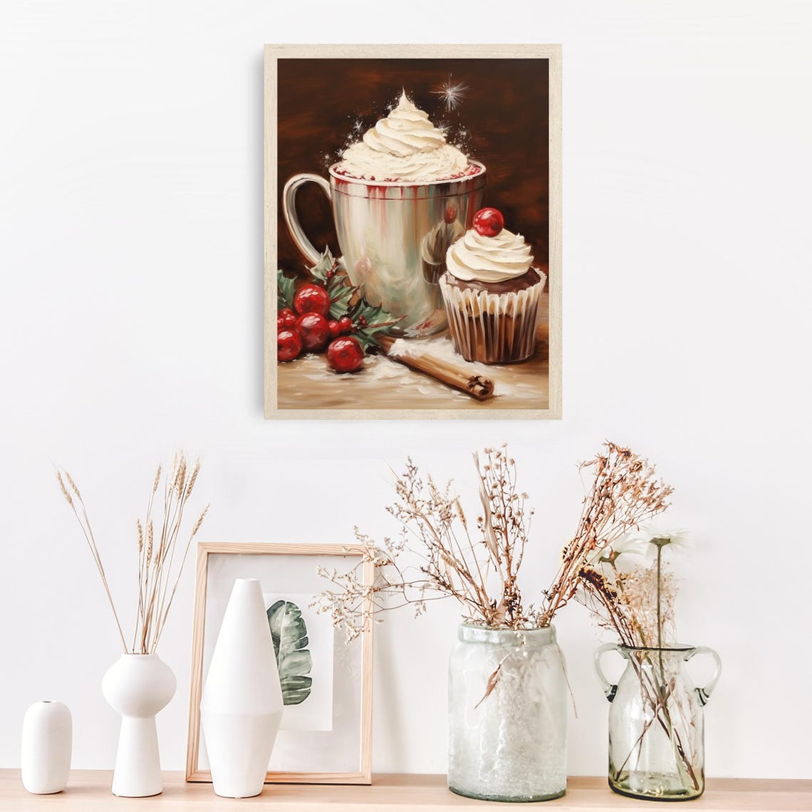 Hot Cocoa Mug with Whipped Cream and Cupcake Painting Poster - Image 3