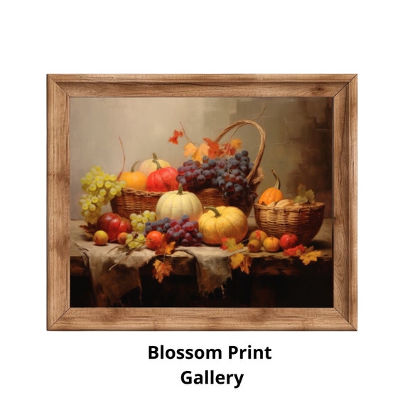 Rustic Fall Decor Pumpkin Harvest Still Life Moody Wall Art Vintage Autumn Art Oil Painting Thanksgiving Decor