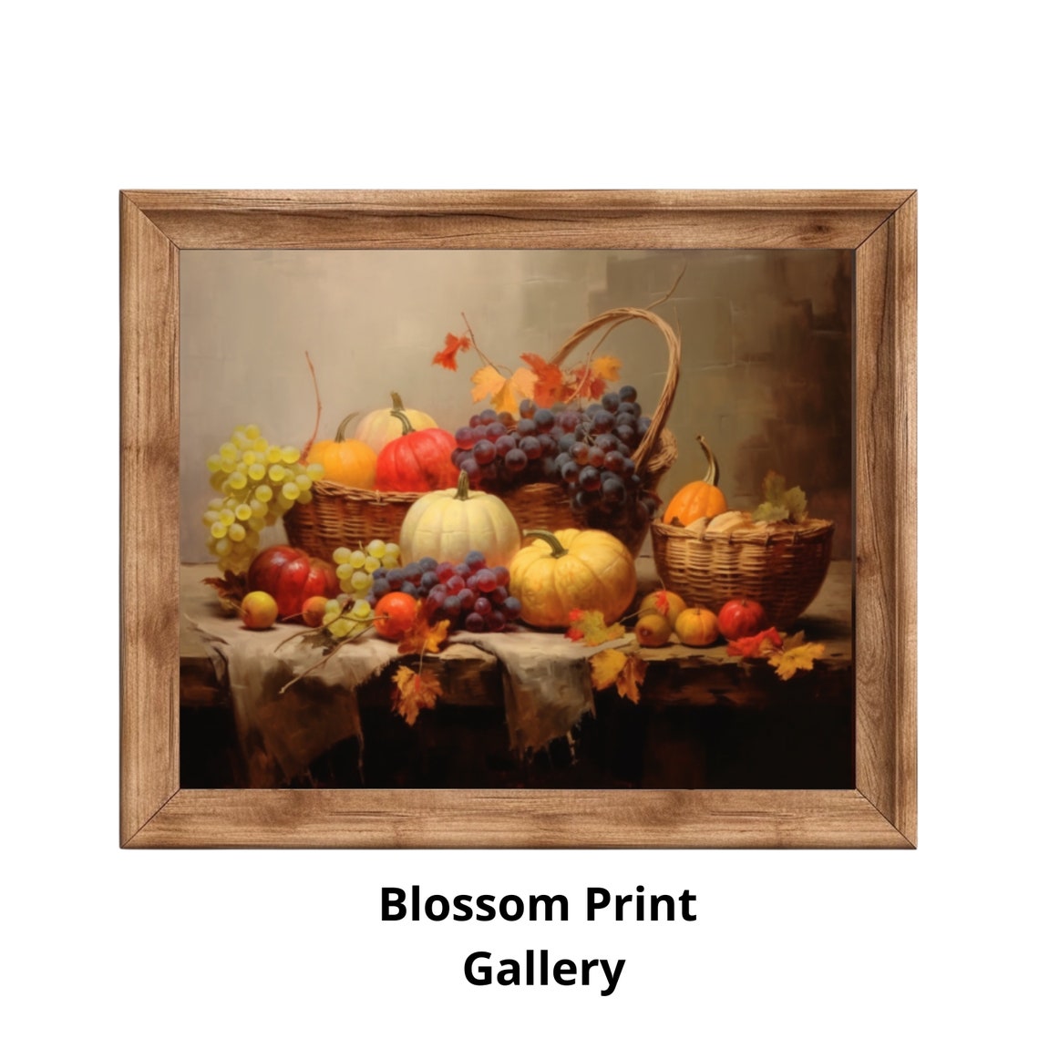 Harvest Still Life with Grapes Pumpkins and Baskets Painting Poster