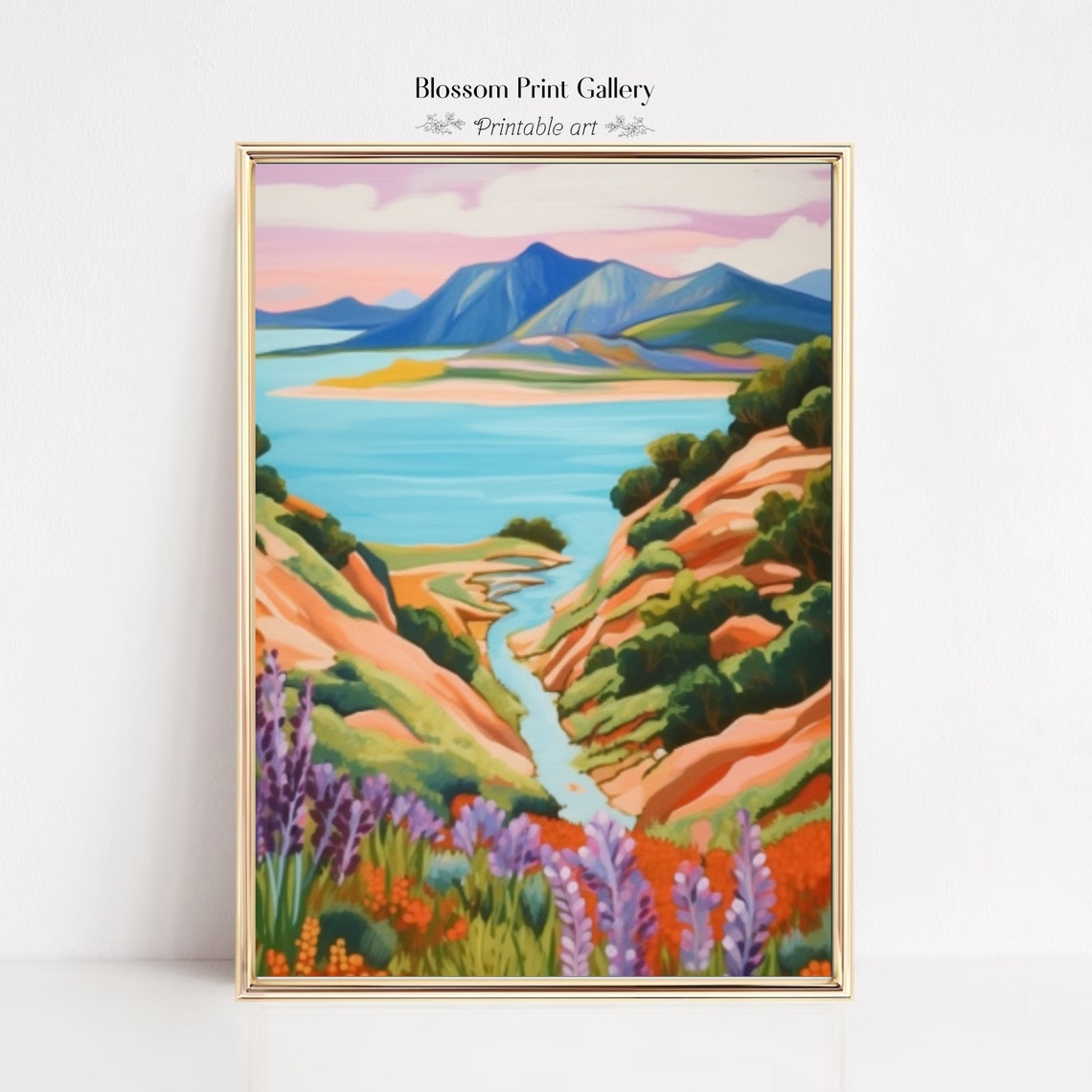 Colorful Mountain Valley Lake Wildflower Meadow Impressionist Poster - Image 6