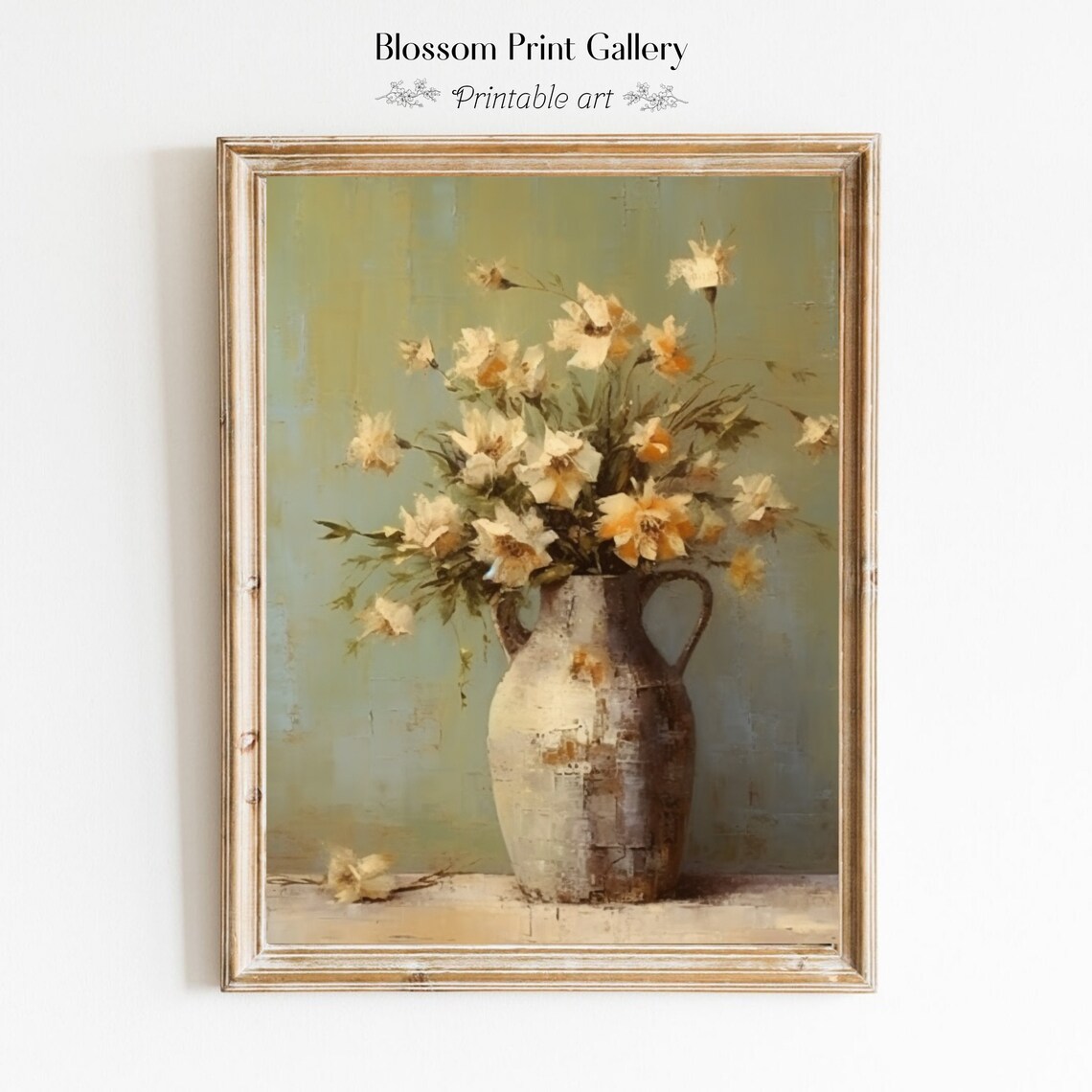 Antique Summer Flowers Still Life Oil Painting Country Kitchen Wall Art Neutral Vintage Print Farmhouse Decor Wild Flower 582