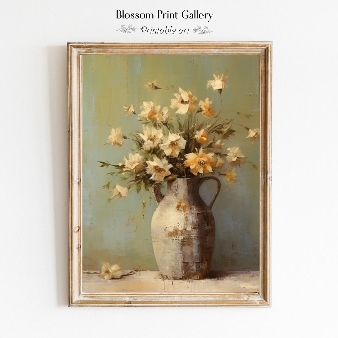Wildflowers in a Rustic Clay Jug Vintage Country Still Life Wall Art