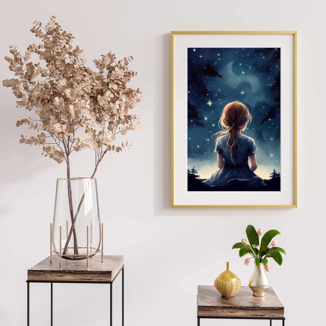 Star Gazing Girl Girls Room Wall Art Aesthetic Night Bright Sky Art Moody Decor Vintage Nursery Wall Art 299 - Image 5