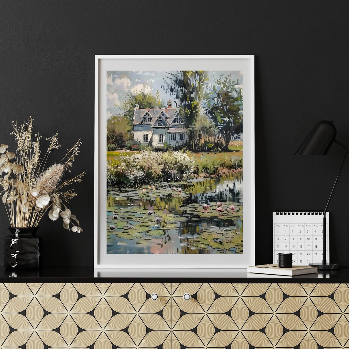 Cottage Garden Oil Painting Vintage Lake Wall Art Living Room Decor Summer Country Print Cottagecore 791 - Image 2