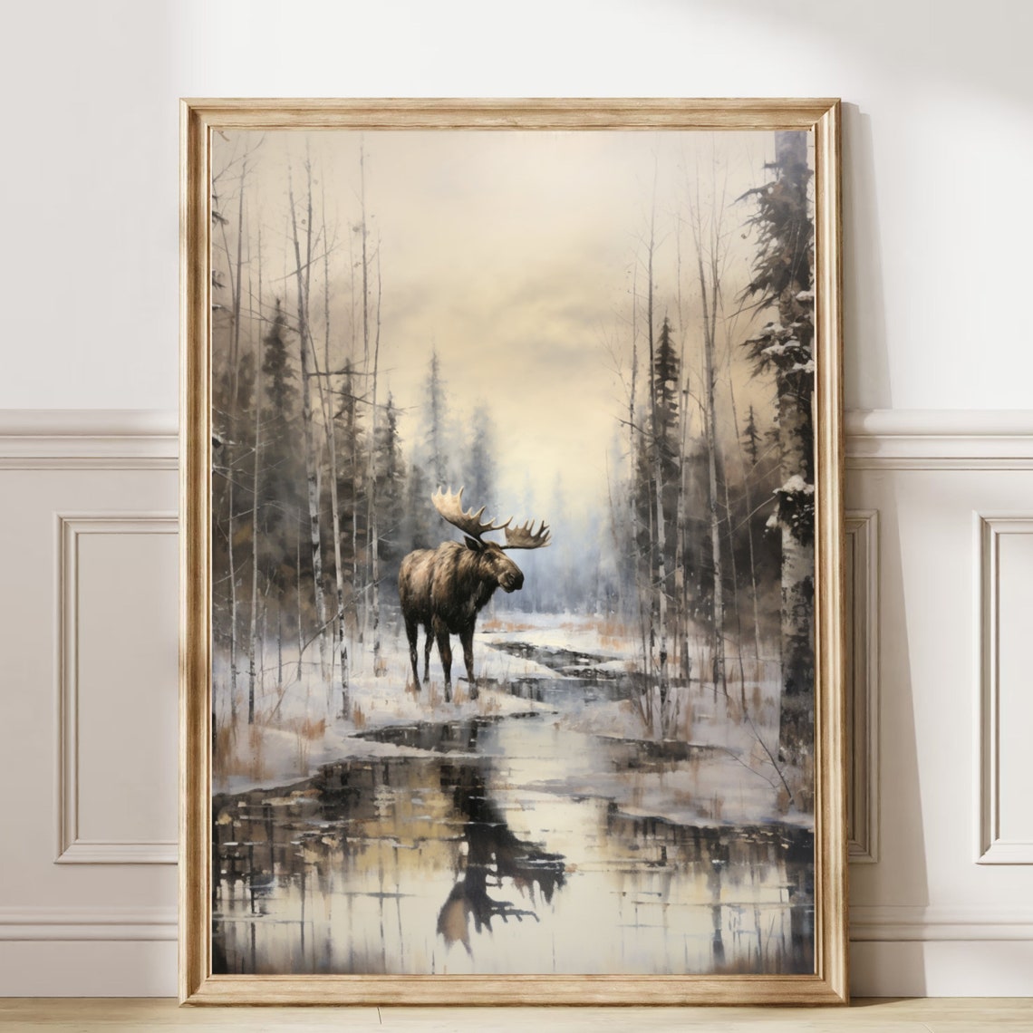 Majestic Moose In Snowy Forest By Still Water Winter Wildlife Poster - Image 6