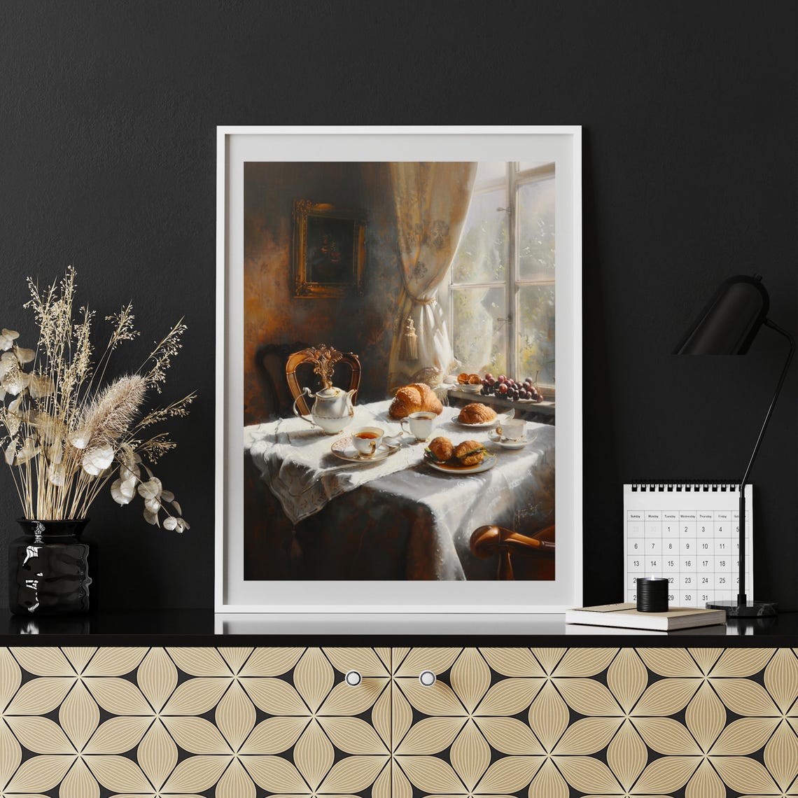 Vintage Tea Table with Croissants and Tea by Sunlit Window Poster - Image 6