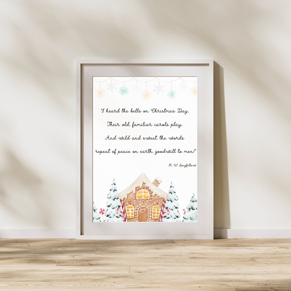 Longfellow Christmas Bells Quote with Gingerbread House Poster - Image 5