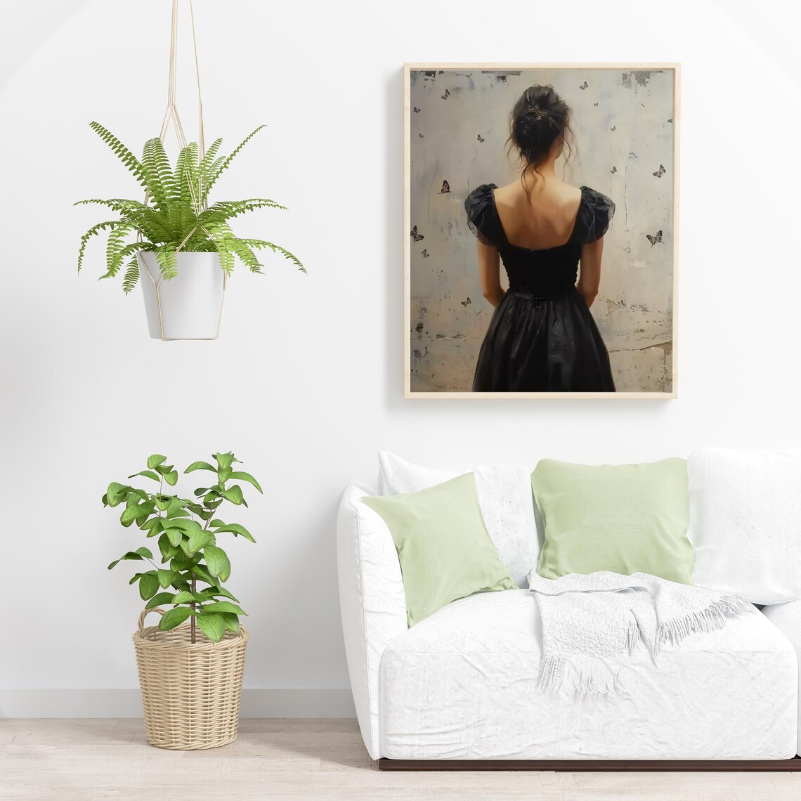 Elegant Woman Black Dress Butterfly Vintage Portrait Wall Art - Image 3