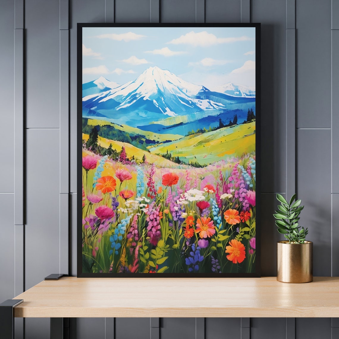 Snow Capped Mountain Wildflower Meadow Alpine Landscape Poster - Image 2