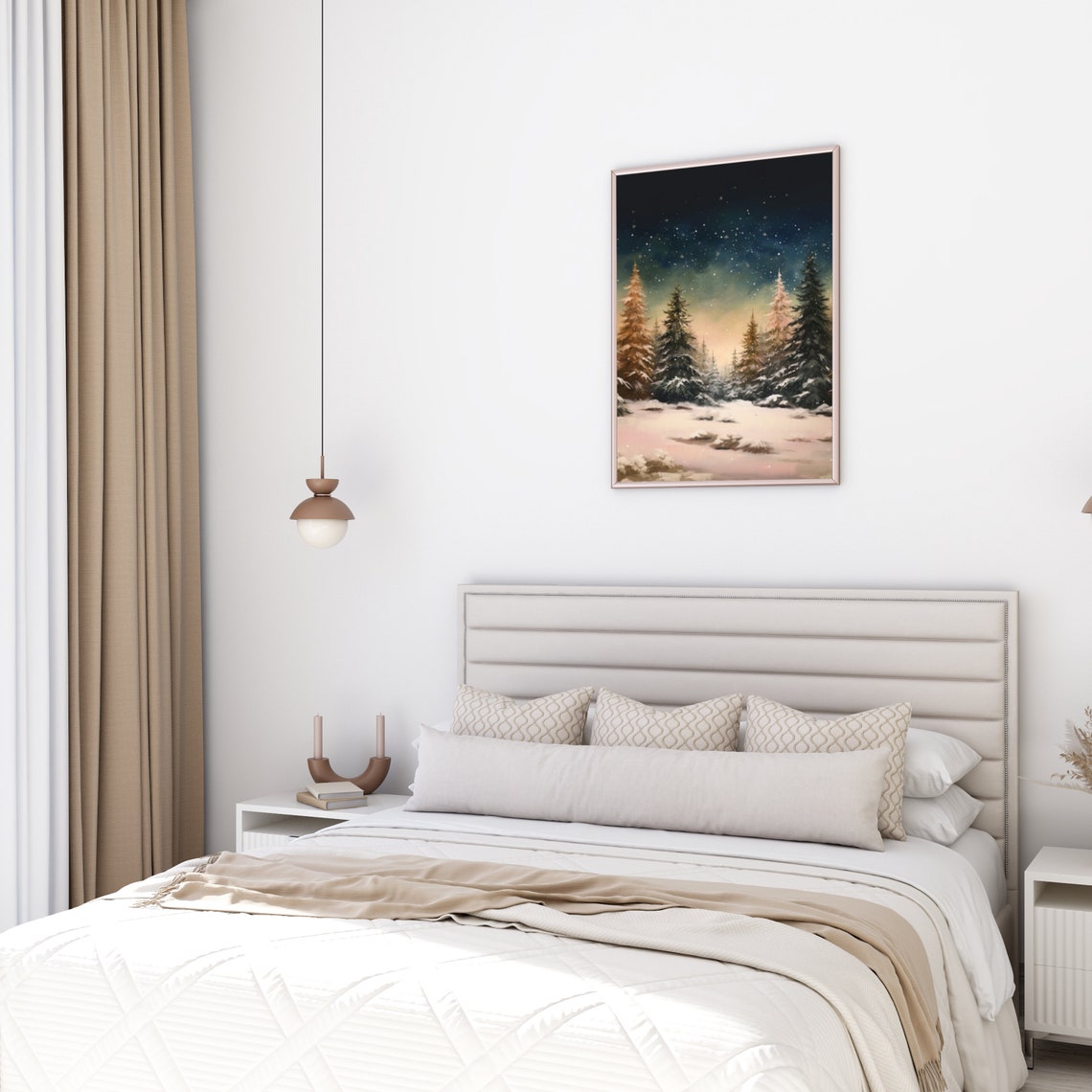 Snowy Pine Forest Under Starry Night Sky Winter Holiday Poster - Image 5