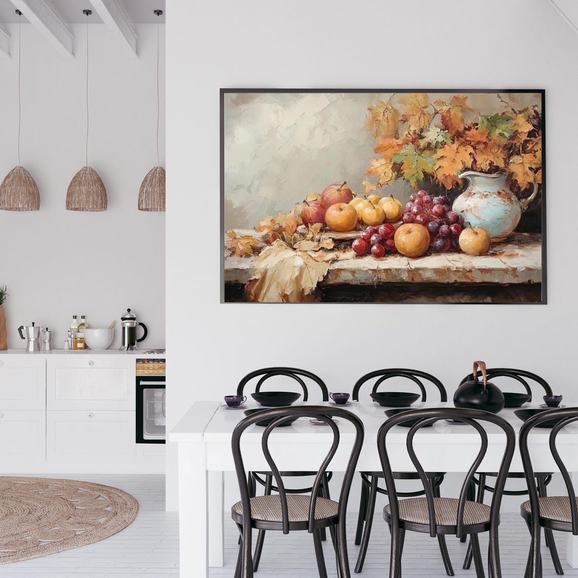 Autumn Fruit Grapes Apples Rustic Pitcher Still Life Painting Poster - Image 5
