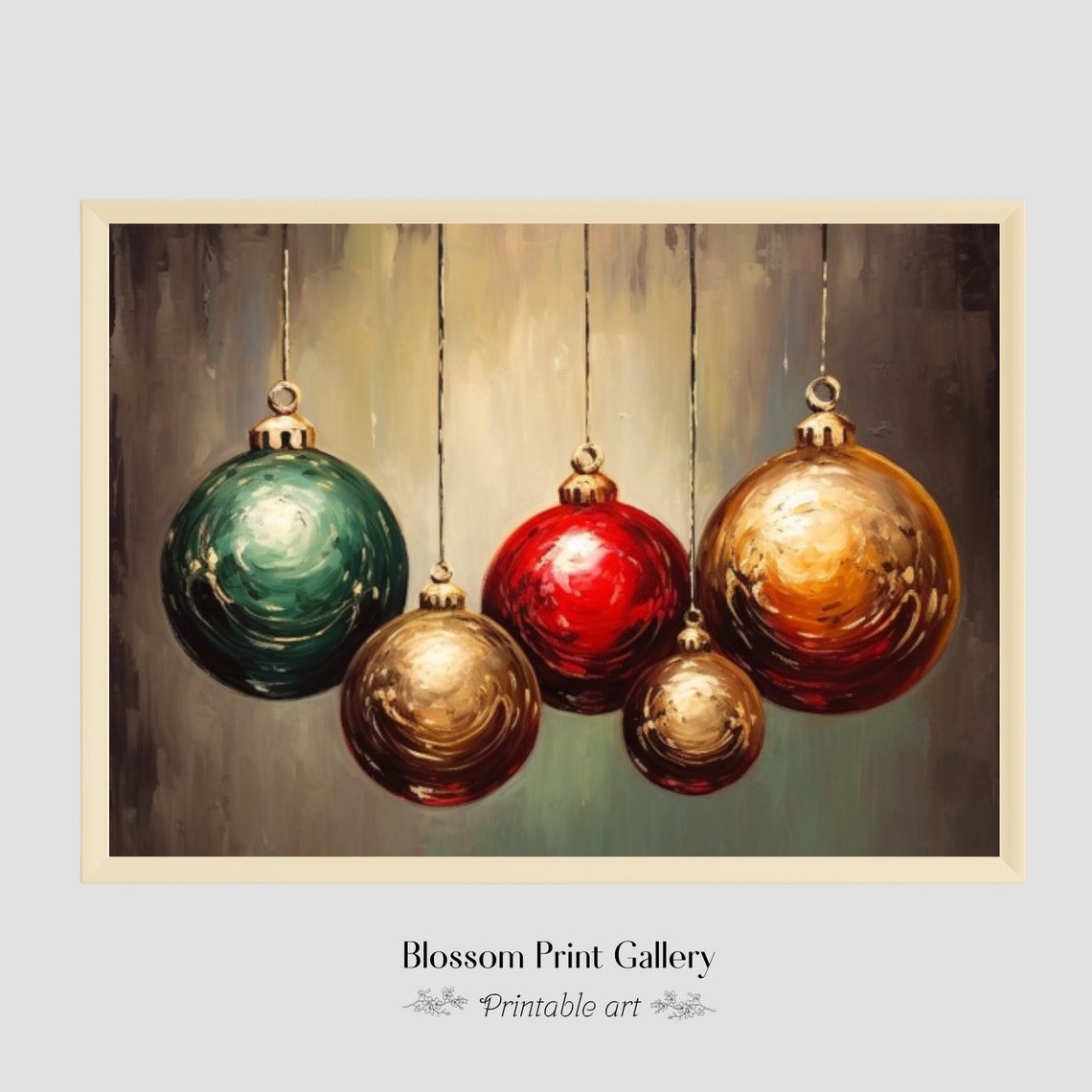 Vintage Hanging Christmas Tree Baubles Ornaments Red Gold Green Poster - Image 5