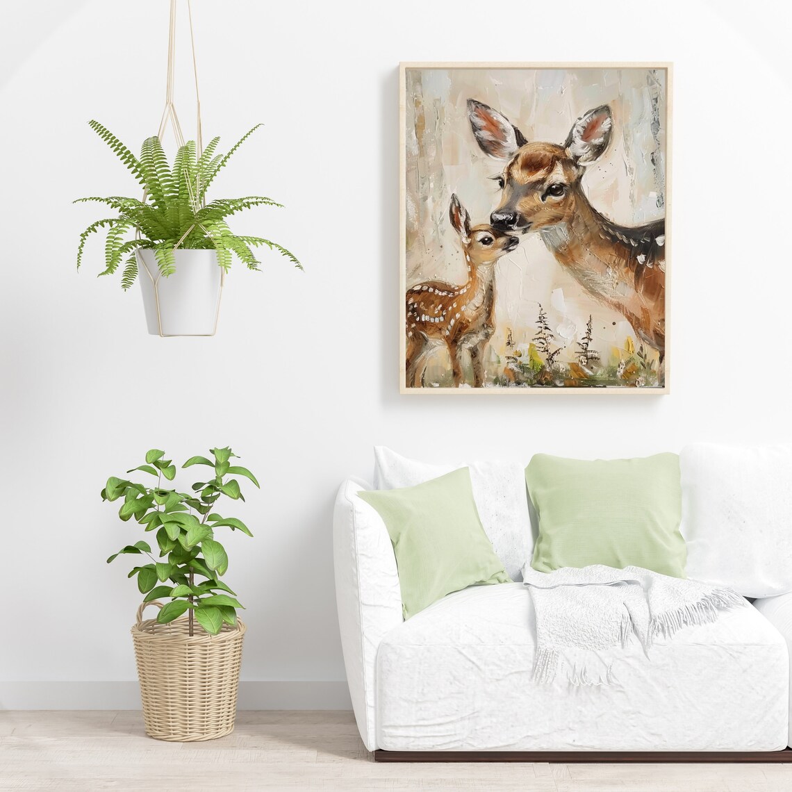 Doe And Fawn Nuzzling In Forest Vintage Wildlife Painting Poster - Image 6