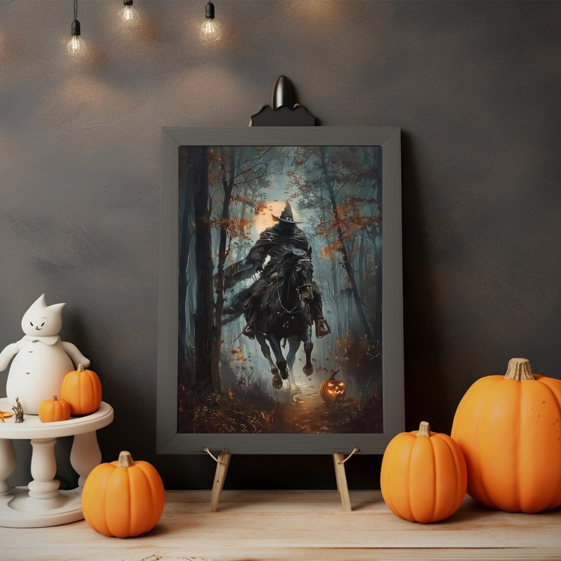 Headless Horseman Halloween Night Haunted Forest Painting Poster - Image 5