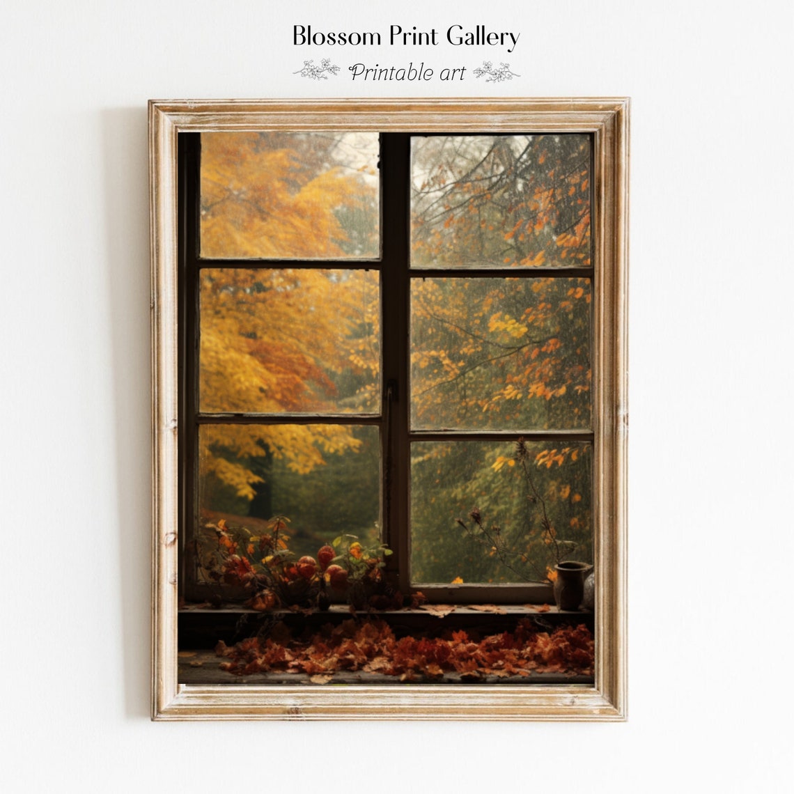 Rustic Autumn Trees View Through Window Moody Fall Leaves Poster