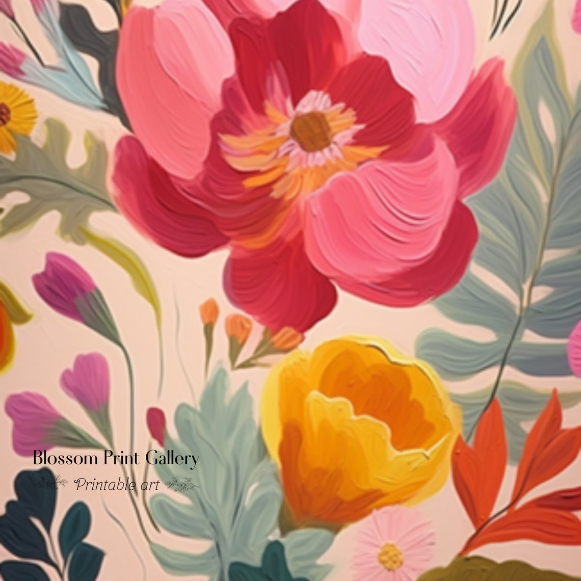 Bold Pink Floral Abstract Botanical Painting Modern Colorful Wall Art - Image 2