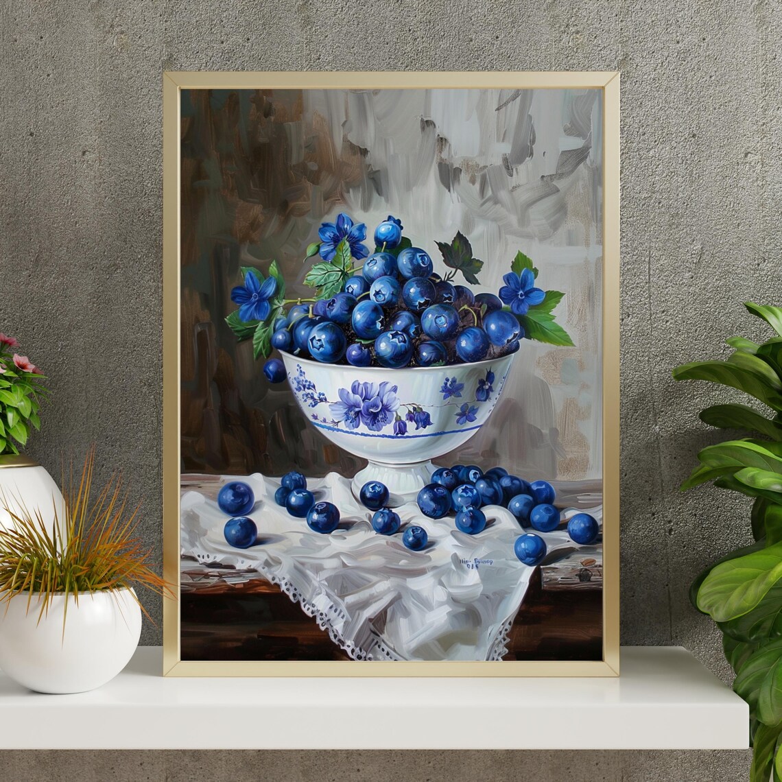 Moody Blueberries Vintage Fruit Still Life Art Print - Image 4
