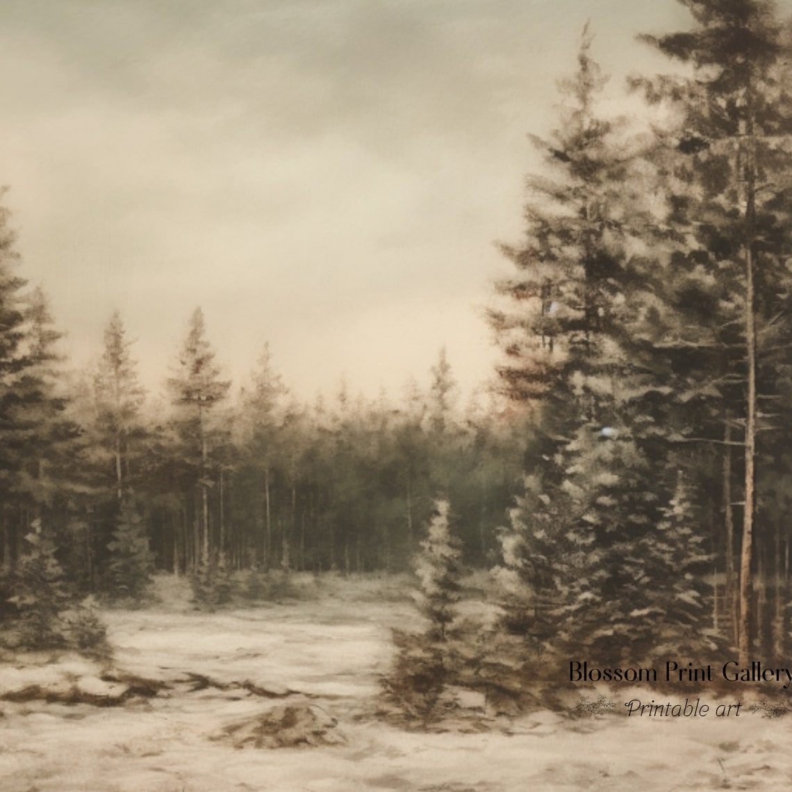 Muted Sepia Winter Forest Snowy Vintage Forest Landscape Poster - Image 3