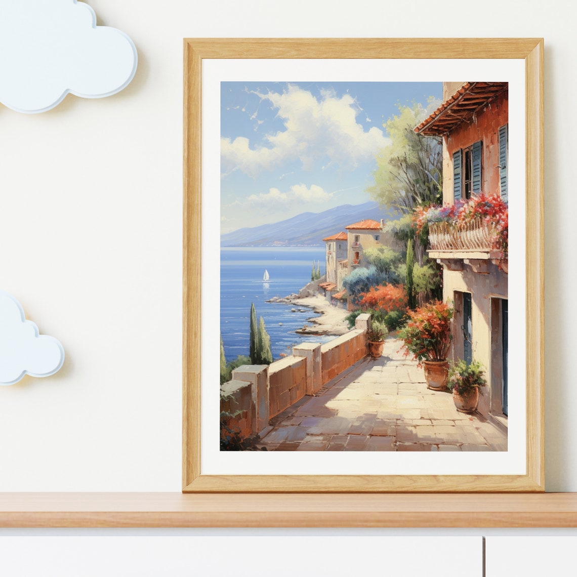 Mediterranean Coastal Village Terrace Blue Sea Summer Poster - Image 4