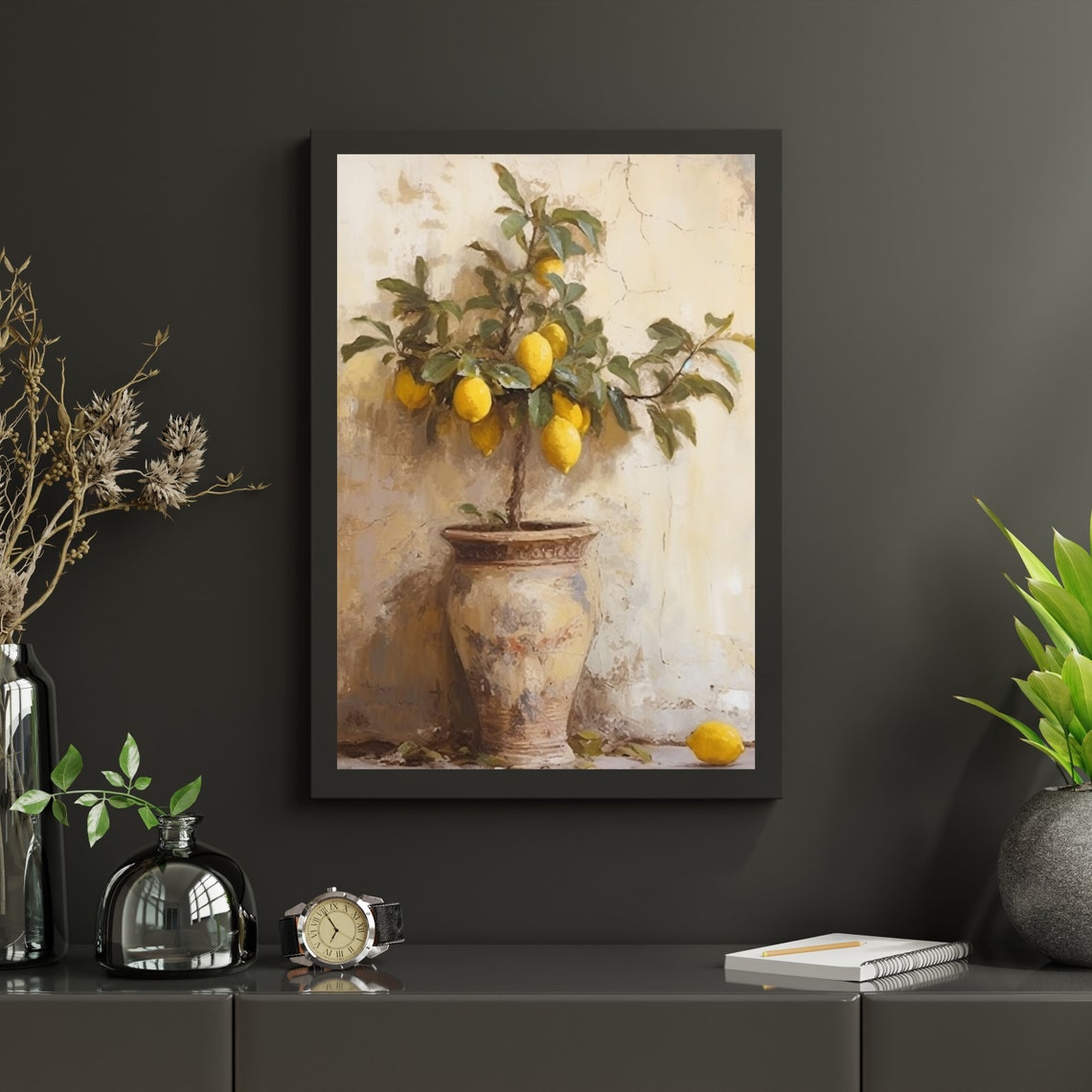 Potted Lemon Tree Terracotta Pot Sunlit Still Life Painting Poster - Image 4