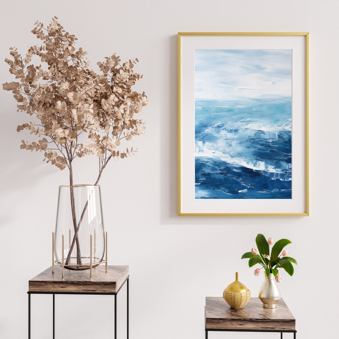 Abstract Blue Ocean Waves Textured Impasto Coastal Painting Poster - Image 6