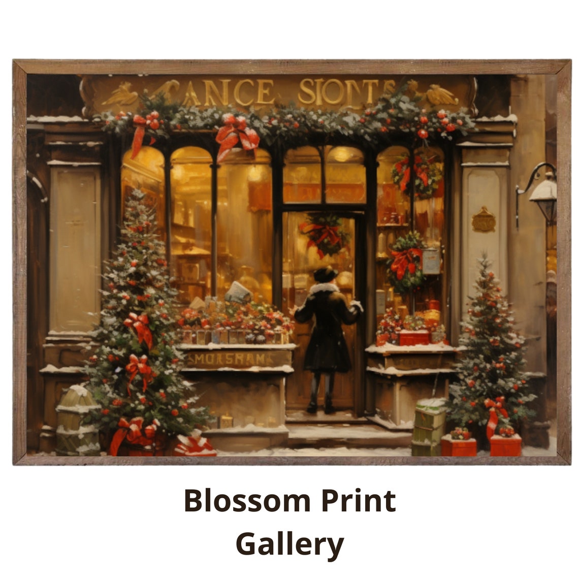 Vintage Christmas Shop Storefront Snowy Night Holiday Painting Poster - Image 3