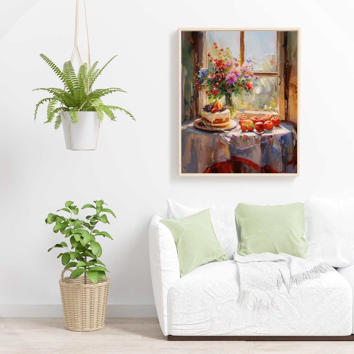 Sunlit Summer Still Life Flowers Berry Cake Window Painting Poster - Image 6