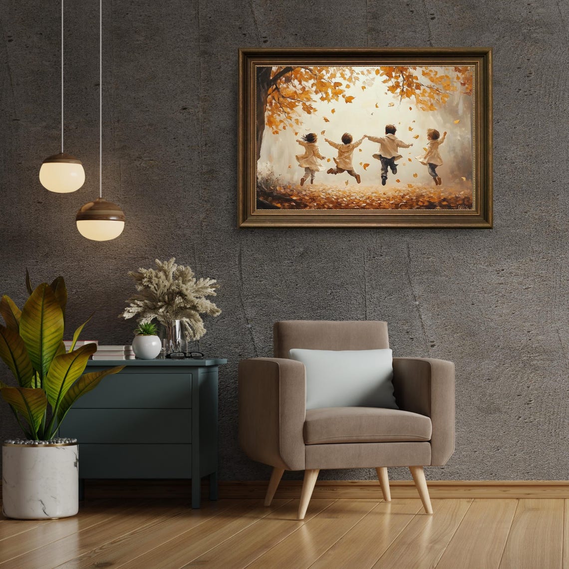 Children Running Through Falling Autumn Leaves Joyful Fall Poster - Image 6