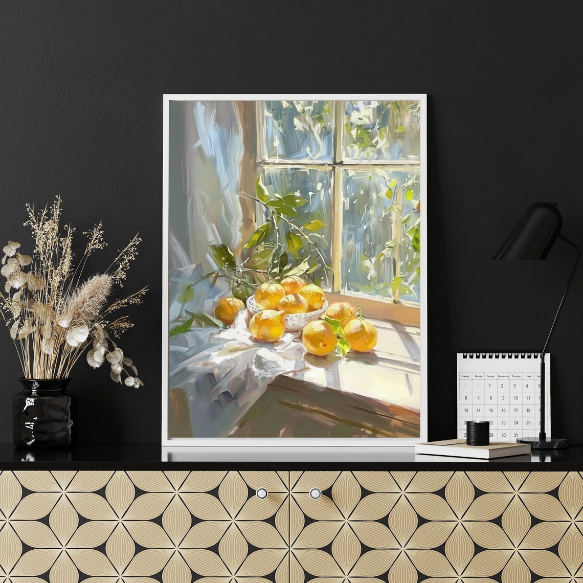 Sunlit Lemon Bowl Still Life Oil Painting Kitchen Window Poster - Image 4
