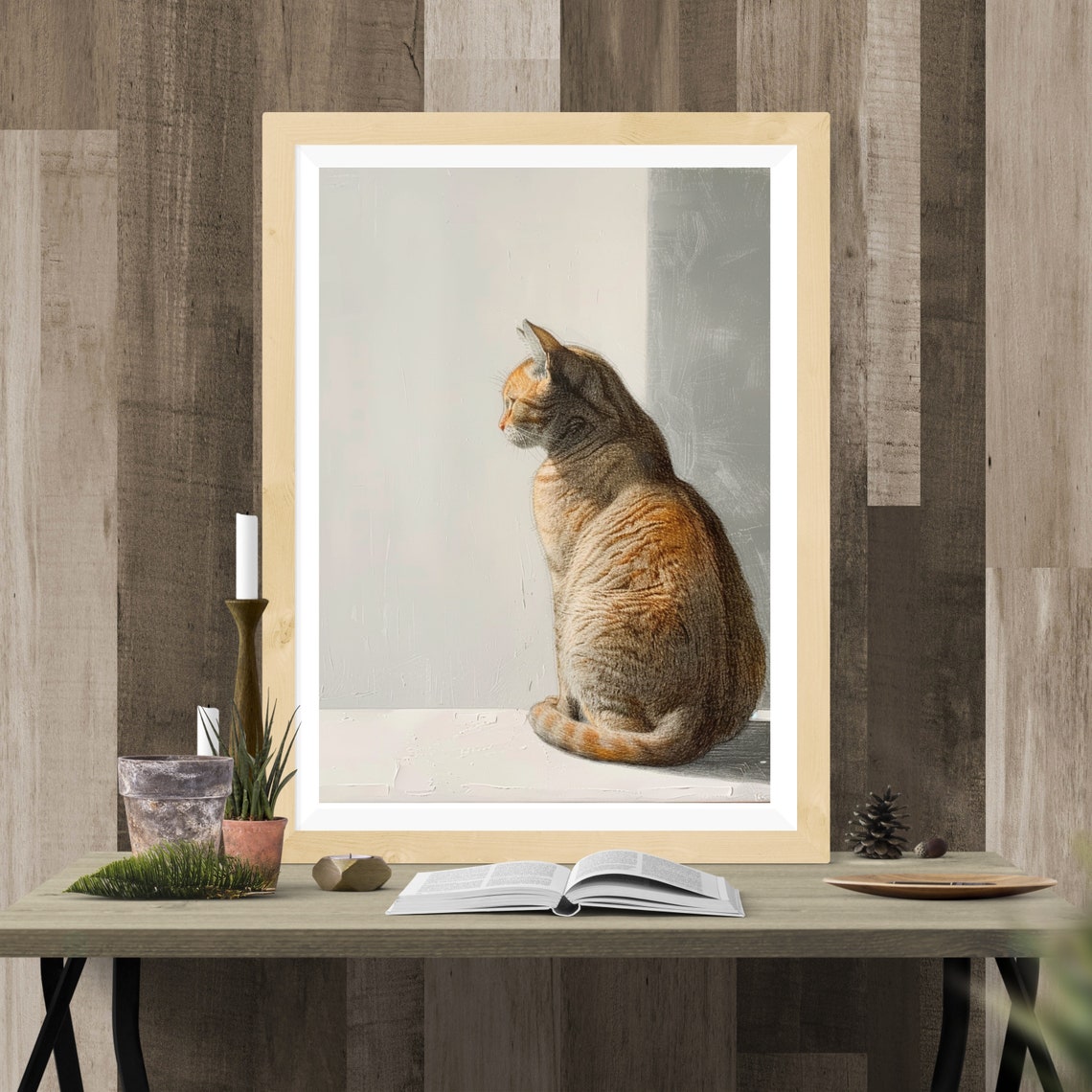 Orange Tabby Cat Sitting In Window Minimalist Pet Portrait Poster - Image 4