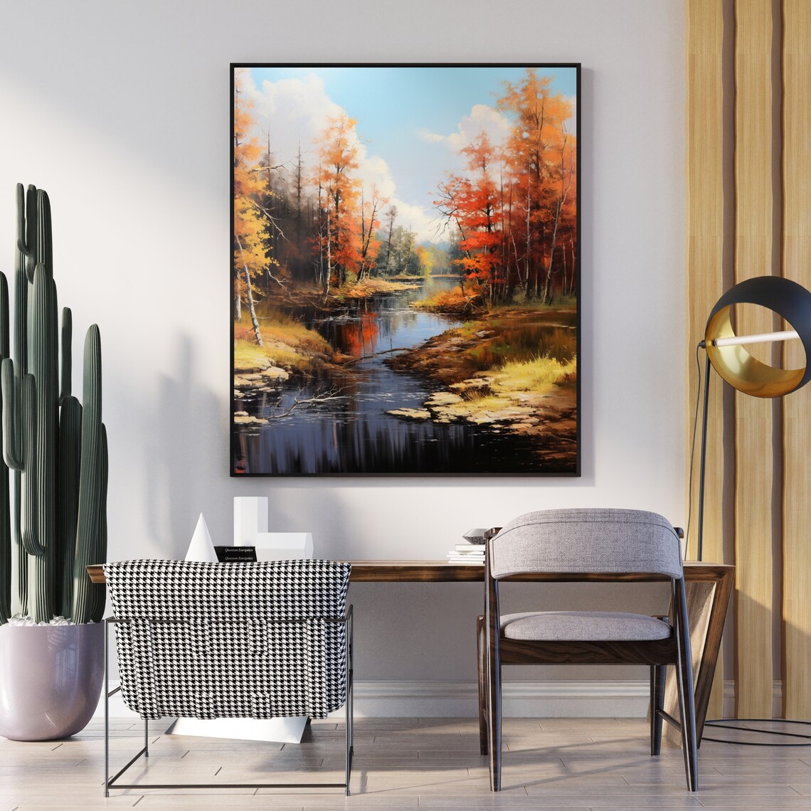 Autumn River Through Fiery Orange Forest Vintage Landscape Painting Poster - Image 5