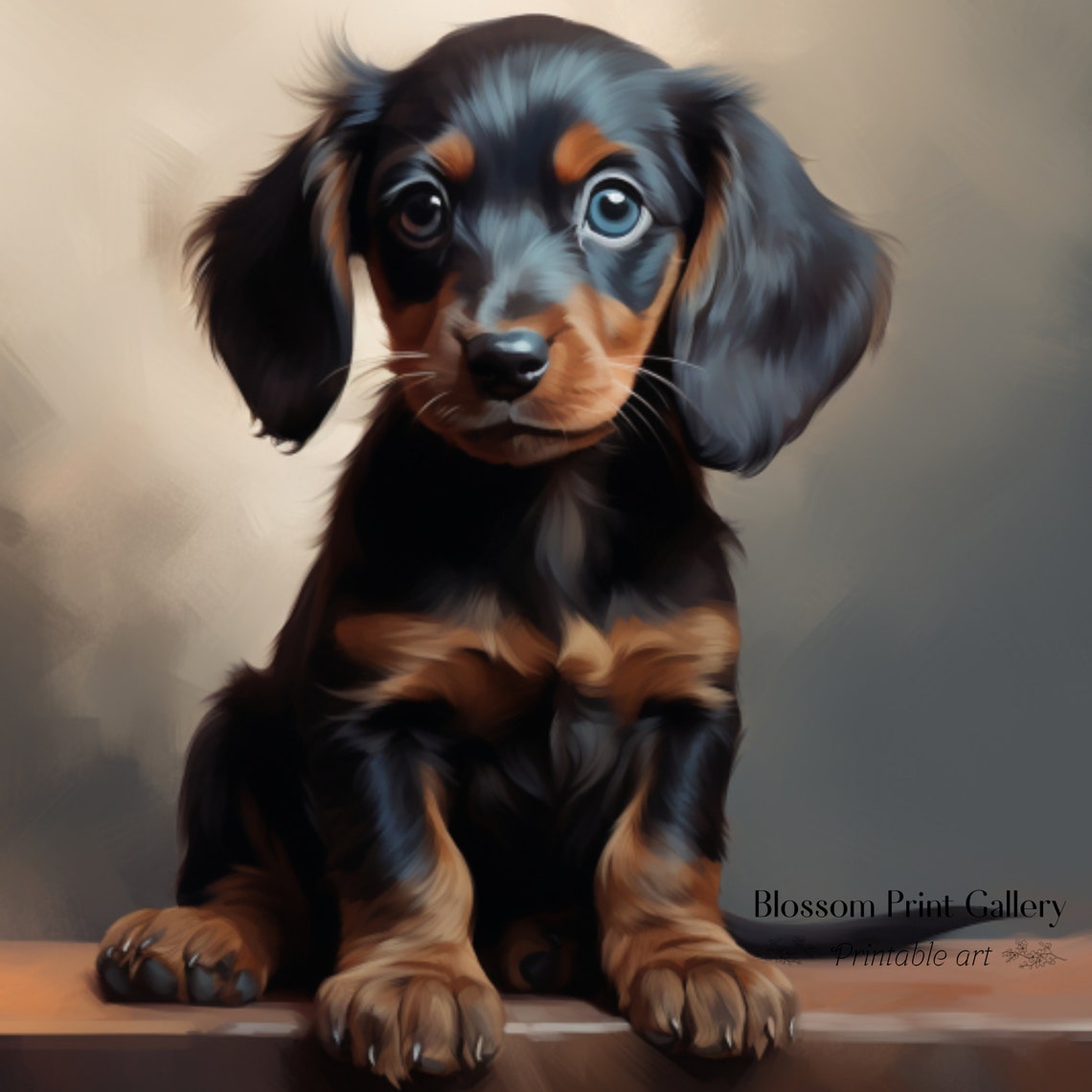 Adorable Black And Tan Dachshund Puppy Dog Oil Portrait Poster - Image 3
