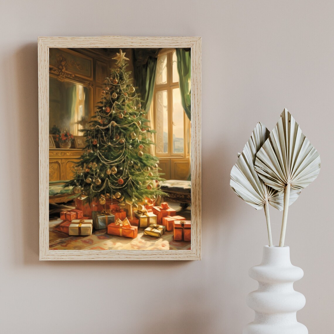 Victorian Christmas Tree in Elegant Parlor Vintage Oil Painting Poster - Image 5