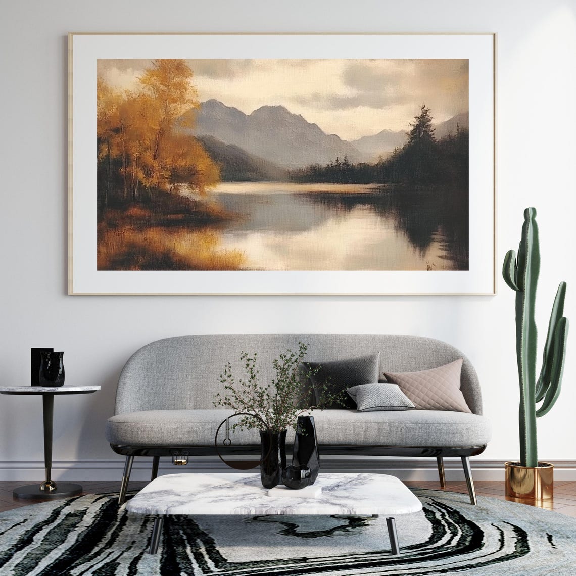 Moody Autumn Mountain Lake with Golden Fall Trees Reflection Poster - Image 5