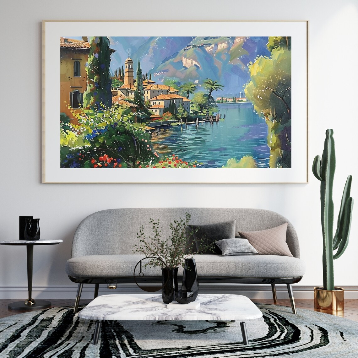 Italy Como Lake Watercolor Painting Vibrant Landscape Print Travel Aesthetic Nature Wall Art Italy Landscape Mediterranean 547 - Image 3